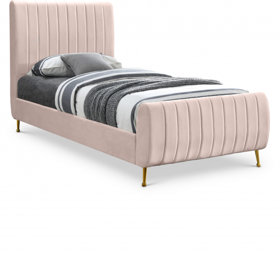 Pink velvet twin deals bed